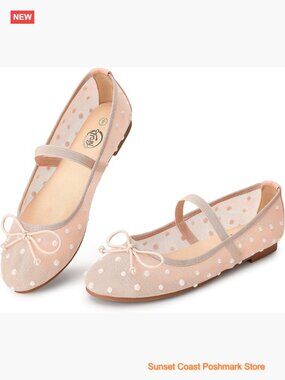 Mesh Mary Jane Flats with Elastic Strap Bow Pearl Decorations